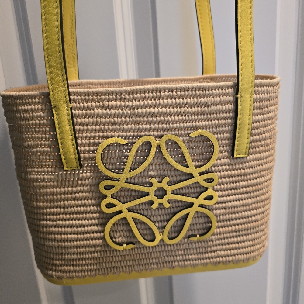Loewe Square Basket Mini Raffia Tote - in Yellow